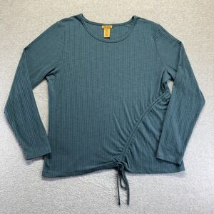 Wrangler Shirt Womens 2XL Blue Long Sleeve Knit Ruched Top Pullover